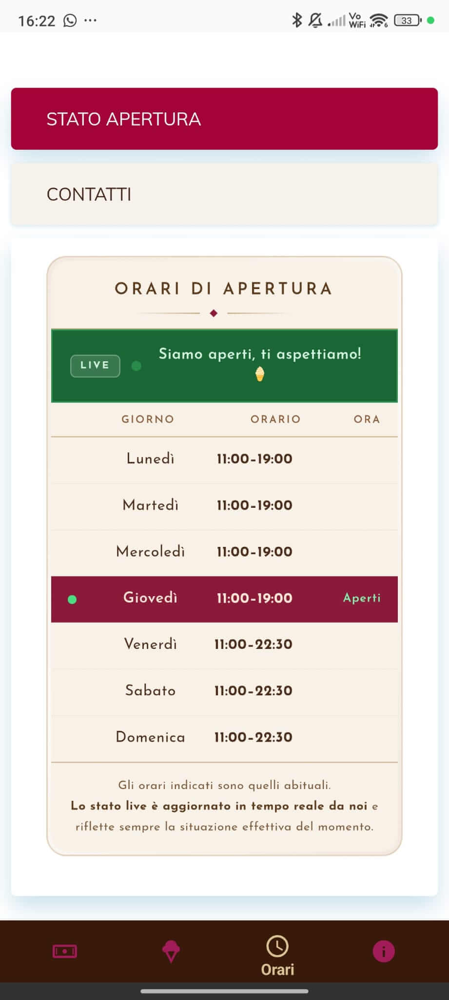 Schermata orari